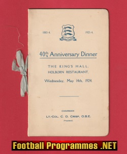 Middlesex County FA 40th Dinner Anniversary Menu 1924 – Holborn
