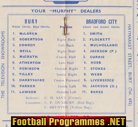 Bury v Bradford City 1957