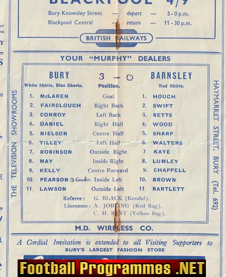 Bury v Barnsley 1955