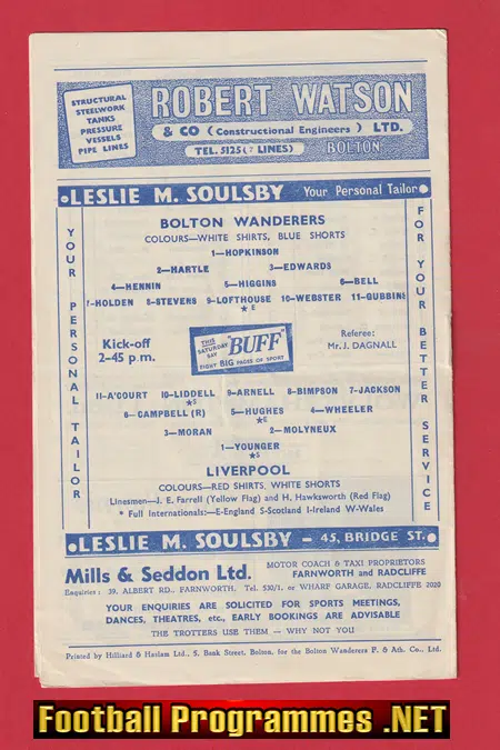 Bolton Wanderers v Liverpool 1957 - Autographed SIGNED
