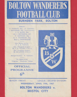 Bolton Wanderers v Bristol City 1967 – SIGNED