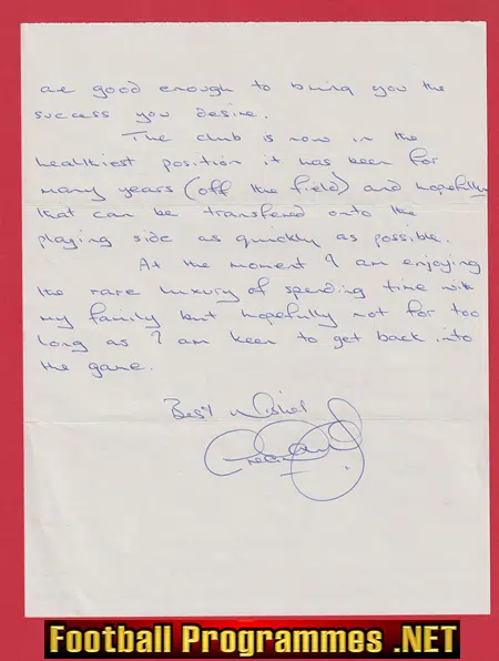 Hereford United Greg Down Hand Written Letter Signed 1994