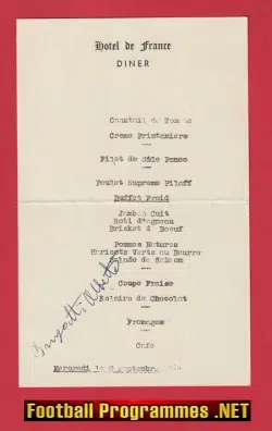Hotel De France Dinner Menu 1954 - SIGNED Barryoitti Alberts