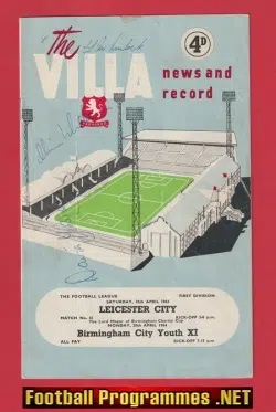 Aston Villa v Leicester City 1964 – Youth Autographed SIGNED