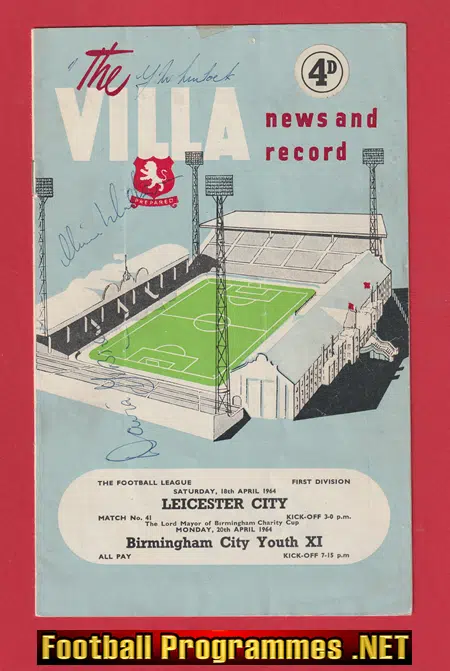 Aston Villa v Leicester City 1964 – Youth Autographed SIGNED