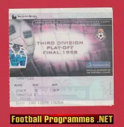 Colchester United v Torquay United 1998 3rd Playoff Final Ticket