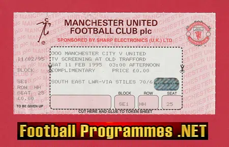 Manchester United v Manchester City 1995 - Ticket Beam Back OT