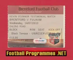 Kevin O'Connor Testimonila Benifit Match Ticket Brentford 2010
