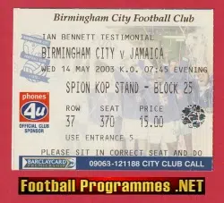 Ian Bennett Testimonial Benefit Match Ticket Birmingham 2003