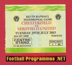 Kevin Randall Testimonial Benefit Match Ticket Chesterfield 2003