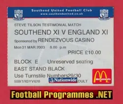 Steve Tilson Testimonial Benefit Match Ticket Southend United 03