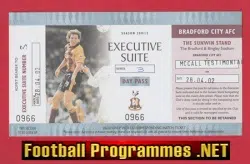 Stuart McCall Testimonial Benfit Match Ticket Bradford City 2002