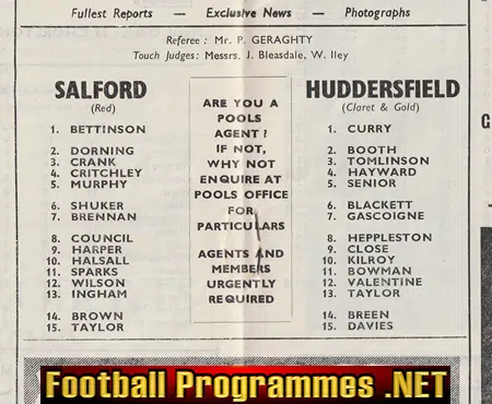 Salford Rugby v Huddersfield 1964 - Postponed