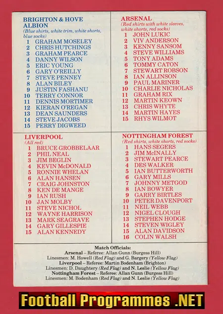 Brighton Football Tournament - Arsenal - Liverpool Forest 1985