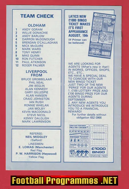 Oldham Athletic v Liverpool 1985