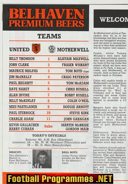 Dundee United v Motherwell 1989 - Multi Autographed SIGNED