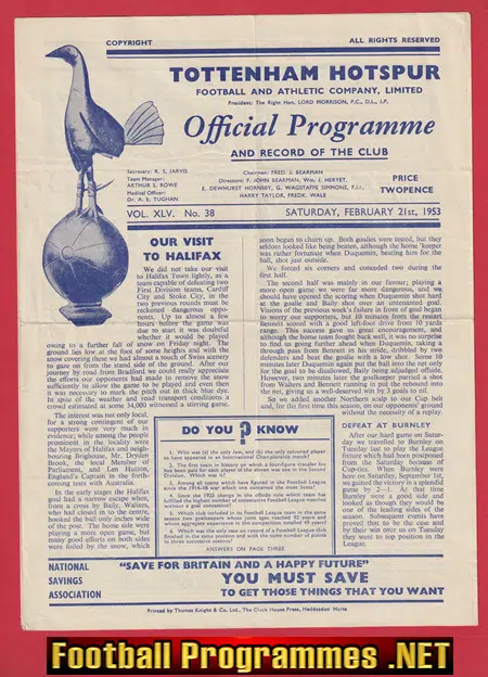 Tottenham Hotspur v Preston 1953 – 1950s