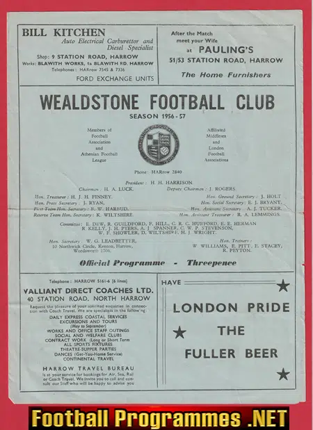 Wealdstone v Hitchin Town 1956