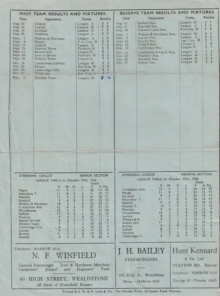 Wealdstone v Hitchin Town 1956