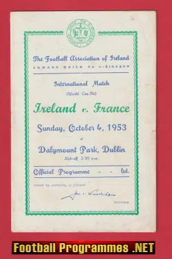 Ireland v France 1953 – 1950’s Irish World Cup Programme