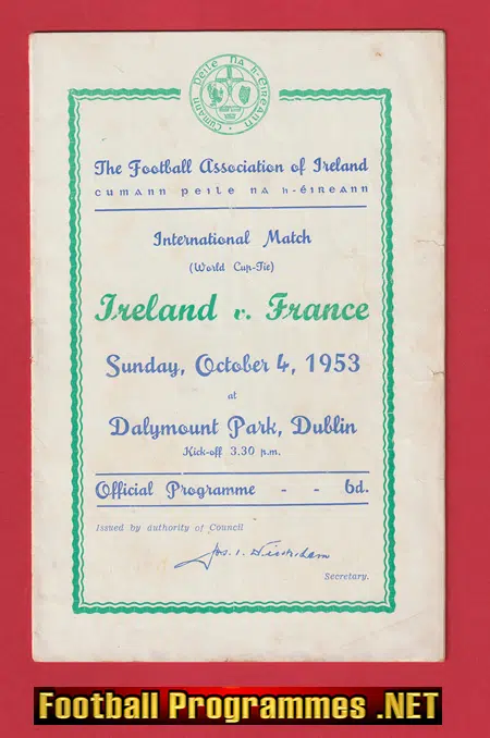 Ireland v France 1953 – 1950’s Irish World Cup Programme