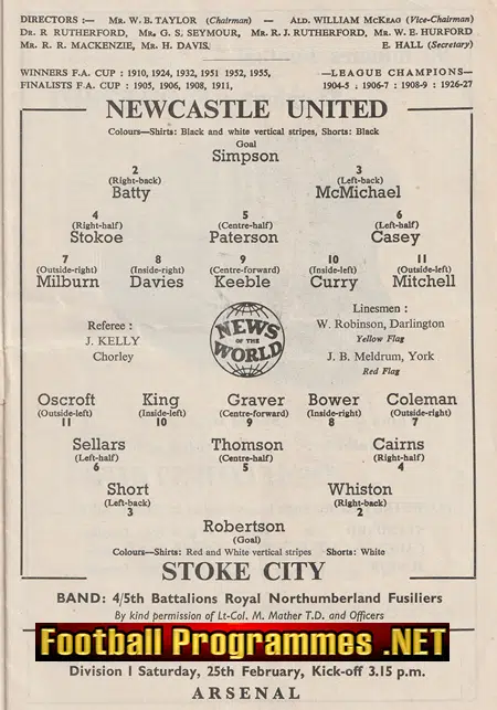 Newcastle United v Stoke City 1956 - FA Cup Match Programme