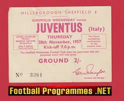 Sheffield Wednesday v Juventus 1957 - Football Ticket