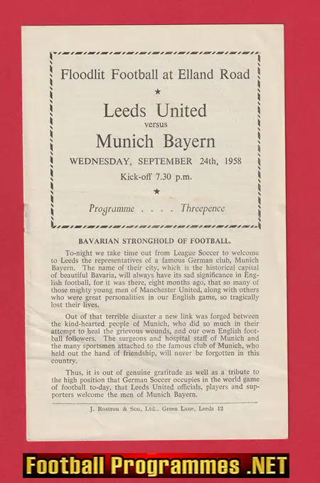Leeds United v Bayern Munich 1958 – Elland Road Friendly Game