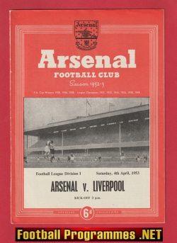 Arsenal v Liverpool 1953 – 1950’s Programmes