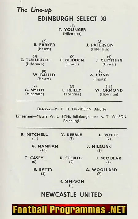 Edinburgh Select v Newcastle United 1955 Charity Trophy Scotland