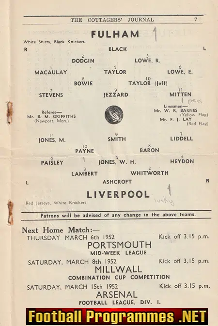 Fulham v Liverpool 1952 - 1950s