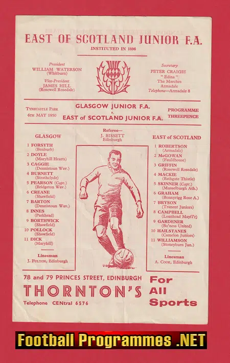 Glasgow Junior FA v East Of Scotland 1950 Tynecastle Park Hearts