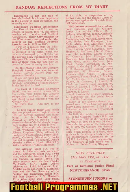 Glasgow Junior FA v East Of Scotland 1950 Tynecastle Park Hearts