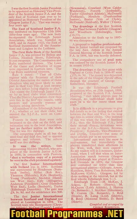 Glasgow Junior FA v East Of Scotland 1950 Tynecastle Park Hearts