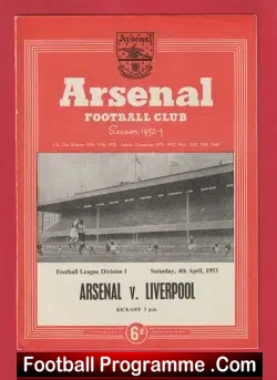 Arsenal v Liverpool 1953 - 1950's Programmes - football programme
