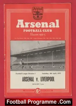 Arsenal v Liverpool 1953 - League Champions Season - football programme