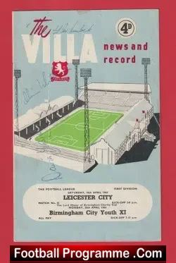 Aston Villa v Leicester City 1964 – Youth Autographed SIGNED