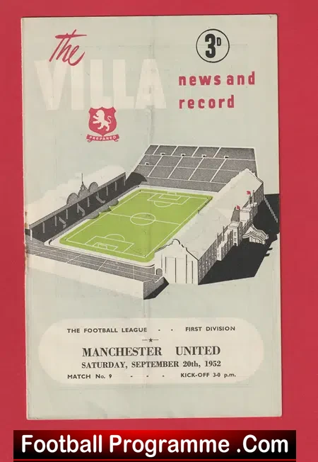 Aston Villa v Manchester United 1952 – Man Utd Programme 50s
