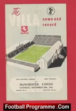 Aston Villa v Manchester United 1952 – Man Utd Programme 50s