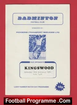 Badminton v Kingswood 1981 - football programme