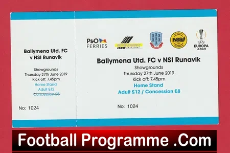 Ballymena United v NSI Runavik 2019 – Football Ticket – Faroe