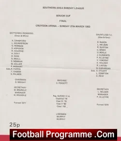 Battersea Ironsides v Dauntless 1983 - Southern Senior Cup Final - football programme