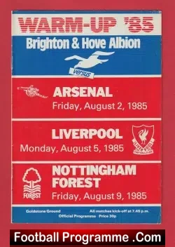 Brighton Football Tournament - Arsenal - Liverpool Forest 1985 - football programme