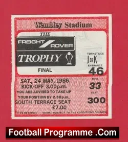 Bristol City v Bolton Wanderers 1986 – Members Cup Final Ticket