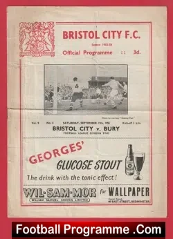 Bristol City v Bury 1955 - football programme