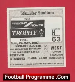 Bristol City v Mansfield 1987 Associate Members Cup Final Ticket