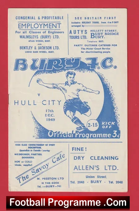 Bury v Hull City 1949 – Football Memorabilia