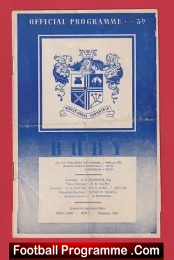 Bury v York City 1959 - football programme