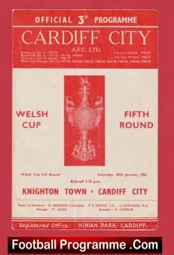 Cardiff City v Knighton Town 1961 - Welsh Cup - Wales - football programme