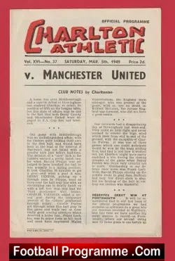 Charlton Athletic v Manchester United 1949 - 1940's Programme - football programme